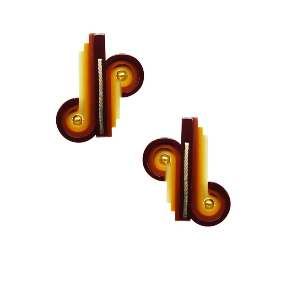 Retro Burgundy and Gold Layered Statement Clip Earrings - Picture 4 of 4